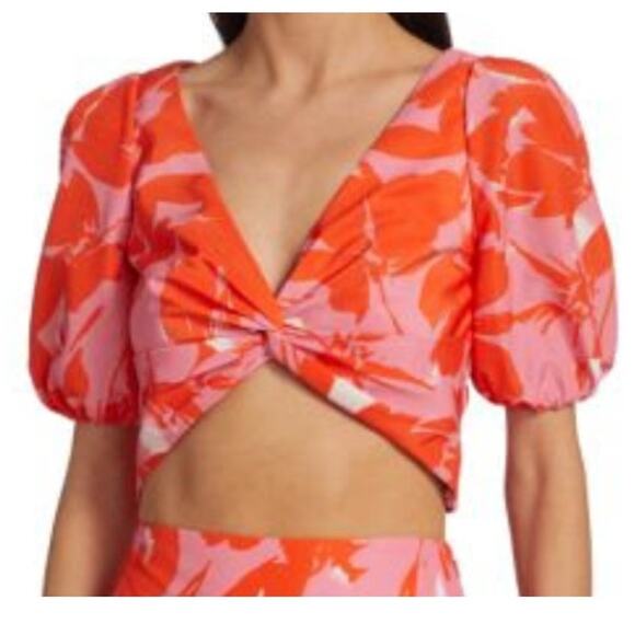 ML Monique Lhuillier Printed Taffeta Crop Top 10 - Picture 1 of 9